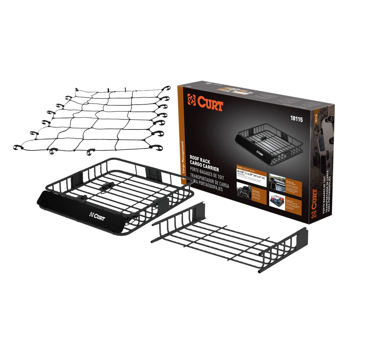 Curt 63" x 37" Black Steel Roof Rack Cargo Carrier Roof Rack w/ Net