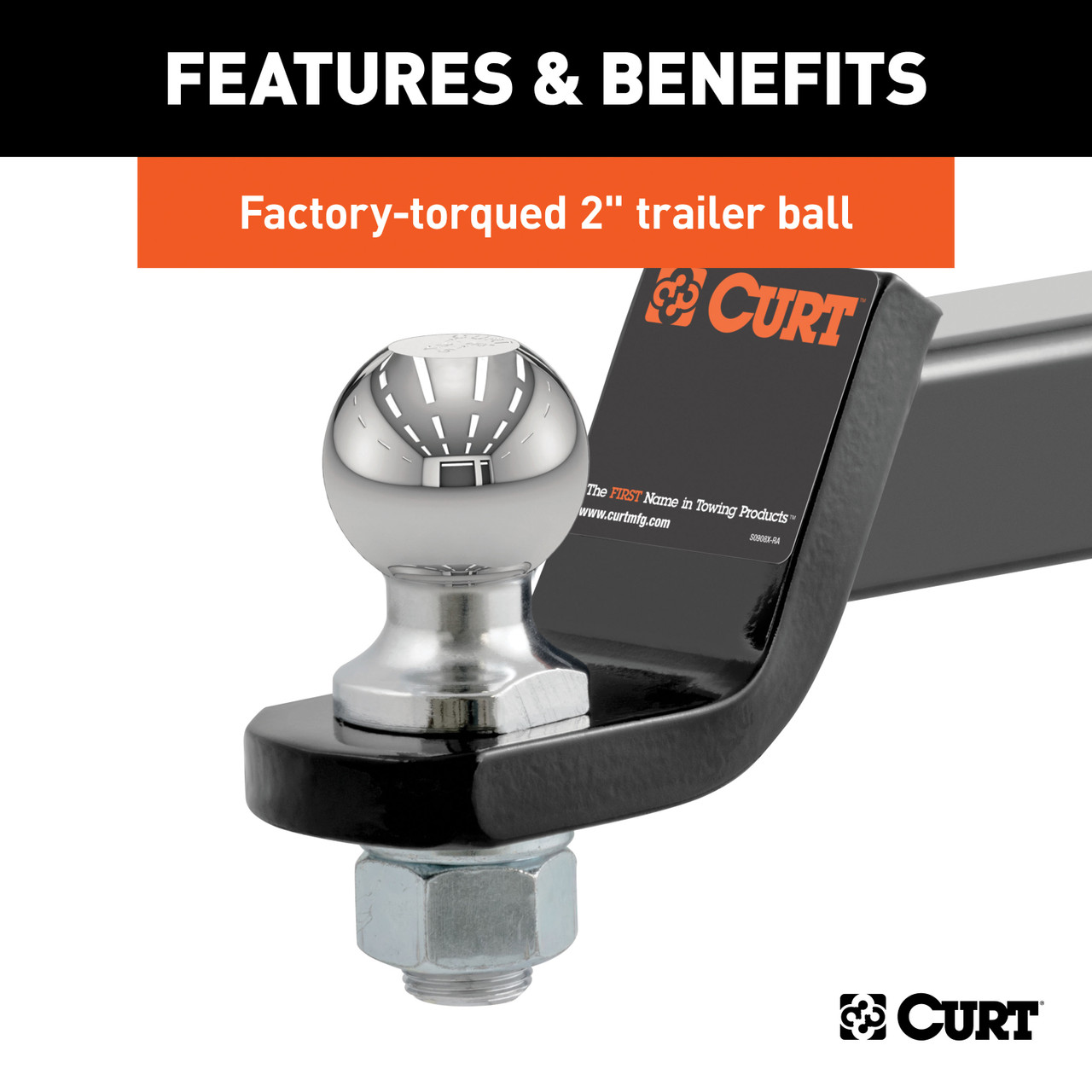 CURT Towing Starter Kit with 2" Ball (2" Shank, 7,500 lbss, 2" Drop) Trailer Hitch Ball Mount Kit