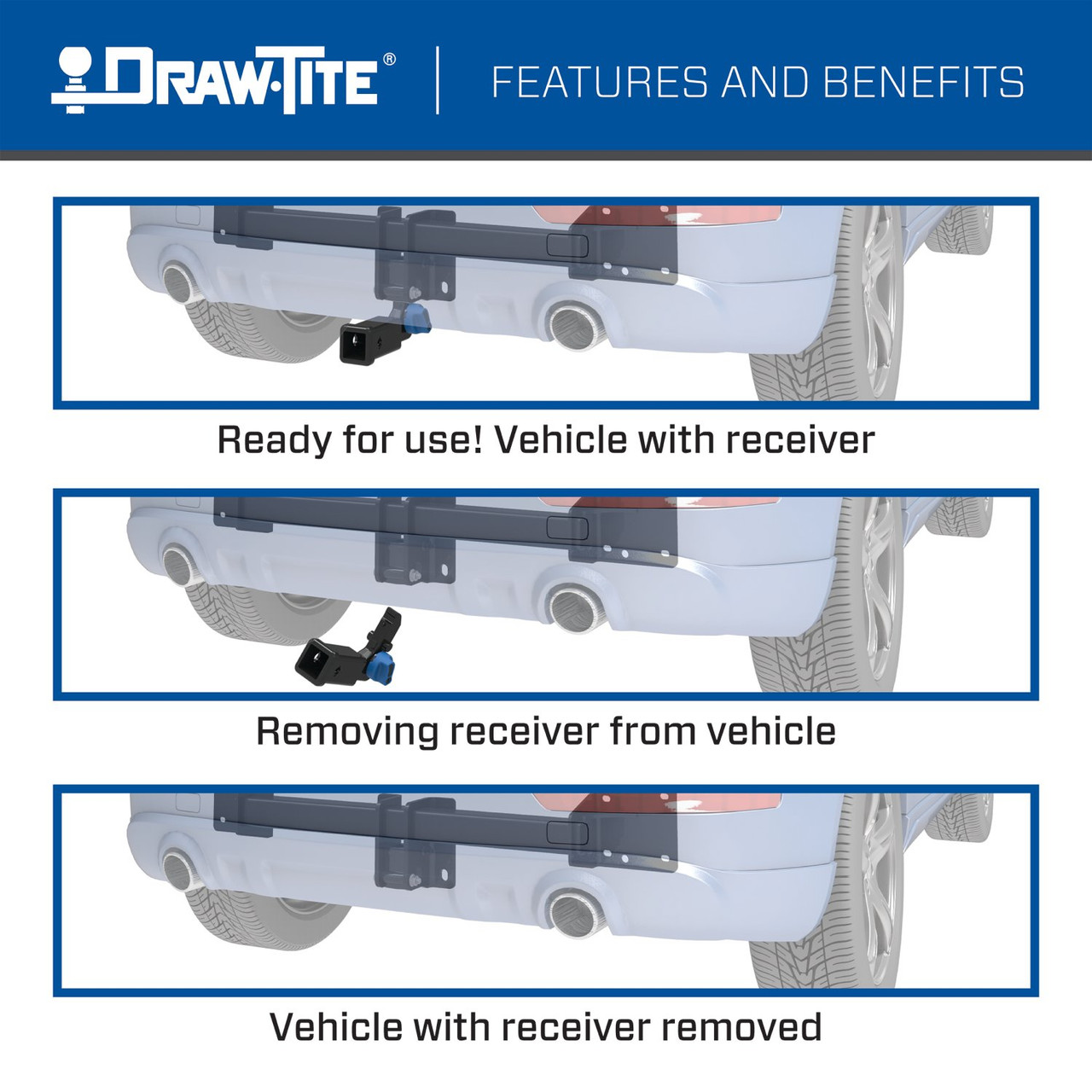 2017-2020 Chrysler Pacifica LX Draw-tite Hidden Hitch Completely Hidden Trailer Hitch 2 Inch Removable Receiver Bundle w/ Plug-n-Play T-One Wiring Harness