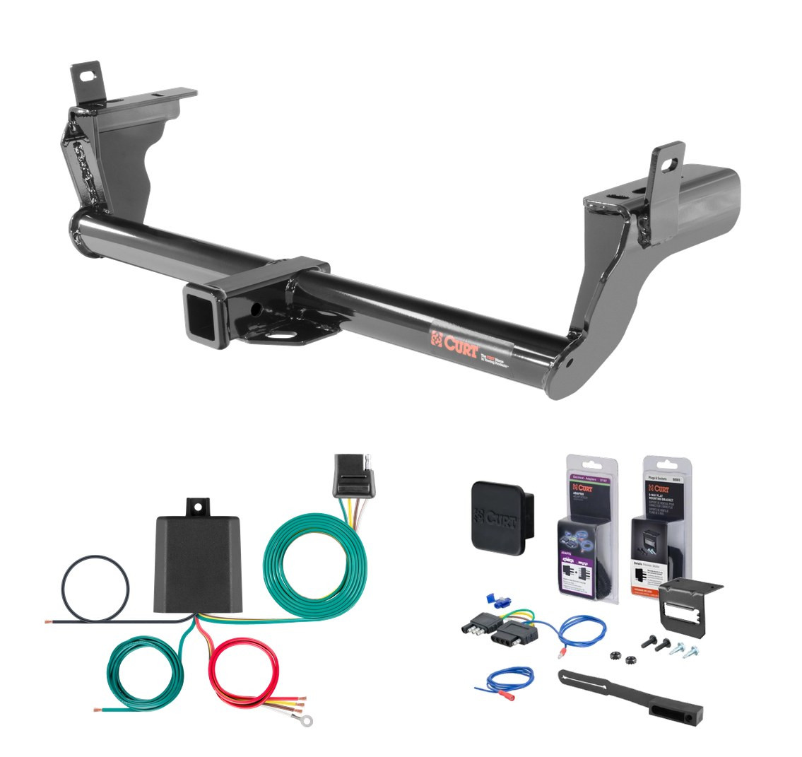 2019 - 2024 Ford Edge Curt 2" Class 3 Trailer Tow Hitch + 5-Flat Wiring Kit Tow Boat/Utility Trailer with Surge Brakes 13234