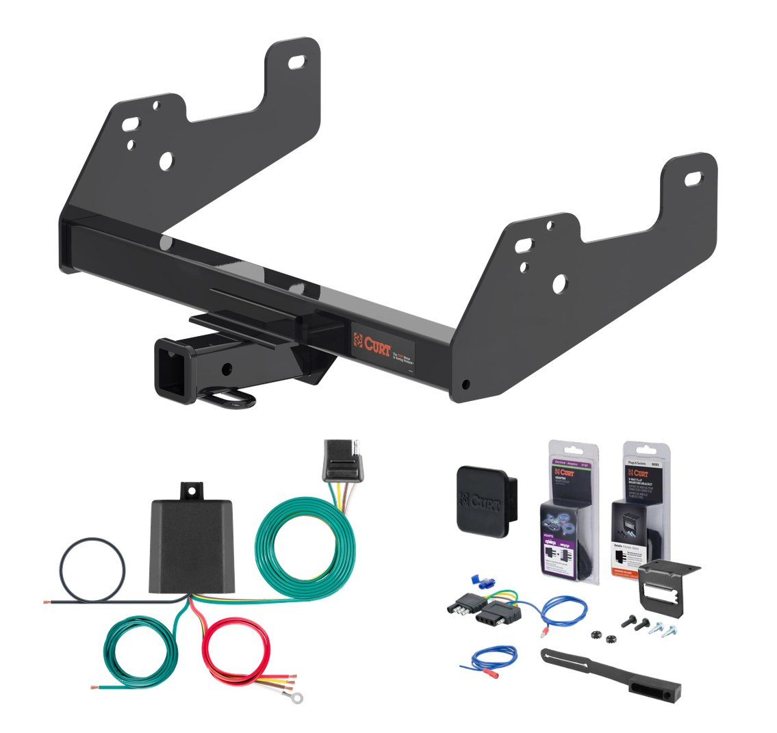 2024 - 2026 Ford F-150 Excluding factory receiver or Police Responder Curt 2" Class 3 Trailer Tow Hitch + 5-Flat Wiring Kit Tow Boat/Utility Trailer with Surge Brakes 13475