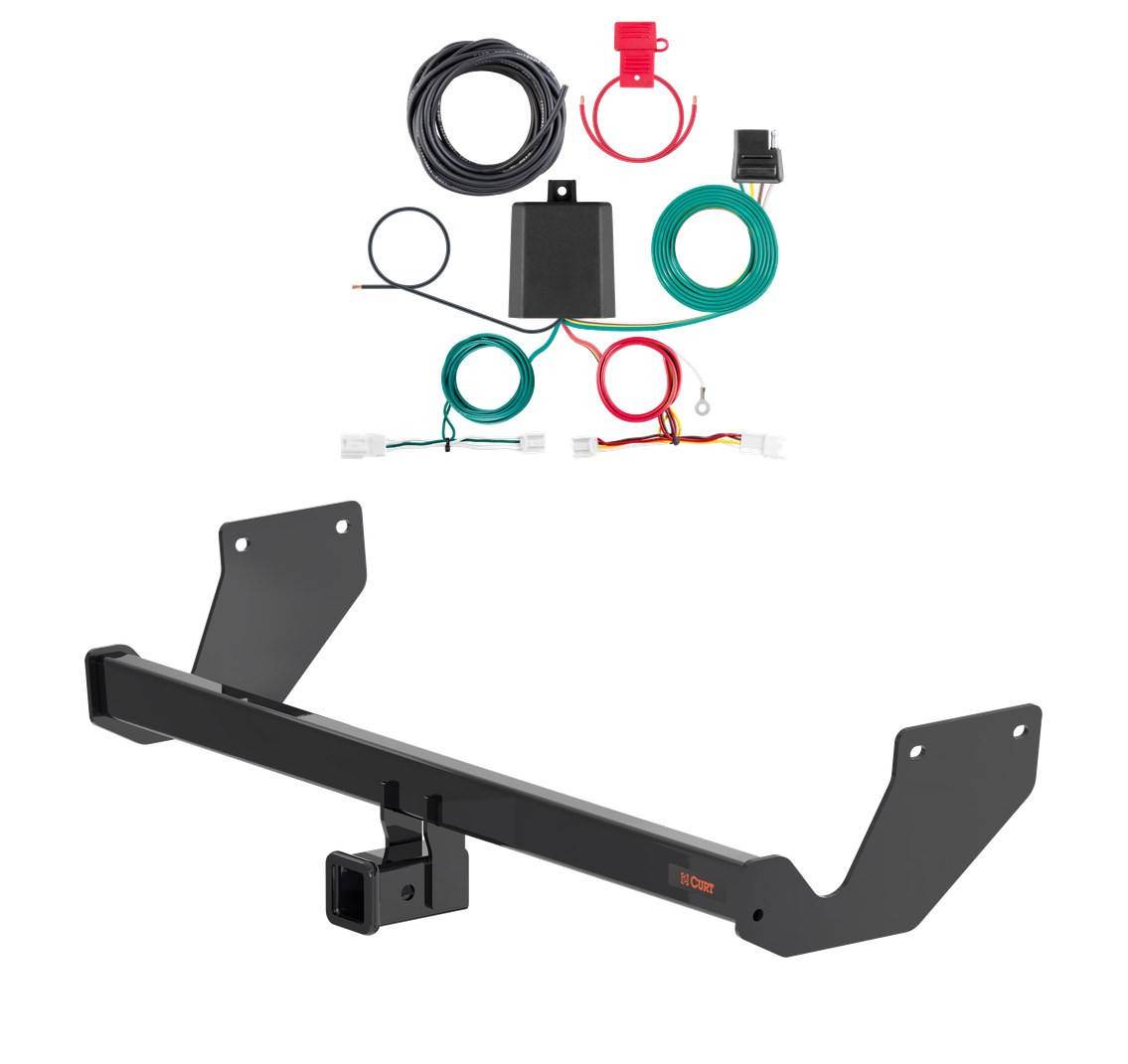 2023 - 2026 Subaru Solterra Excluding models with kick sensor Curt 2", Class 3 Trailer Tow Hitch + 4-flat Wiring Kit 13544