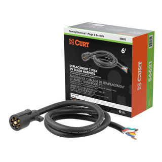 CURT Replacement 7-Way RV Blade with 6' Wires (Trailer Side, Packaged) Trailer Connector Kit