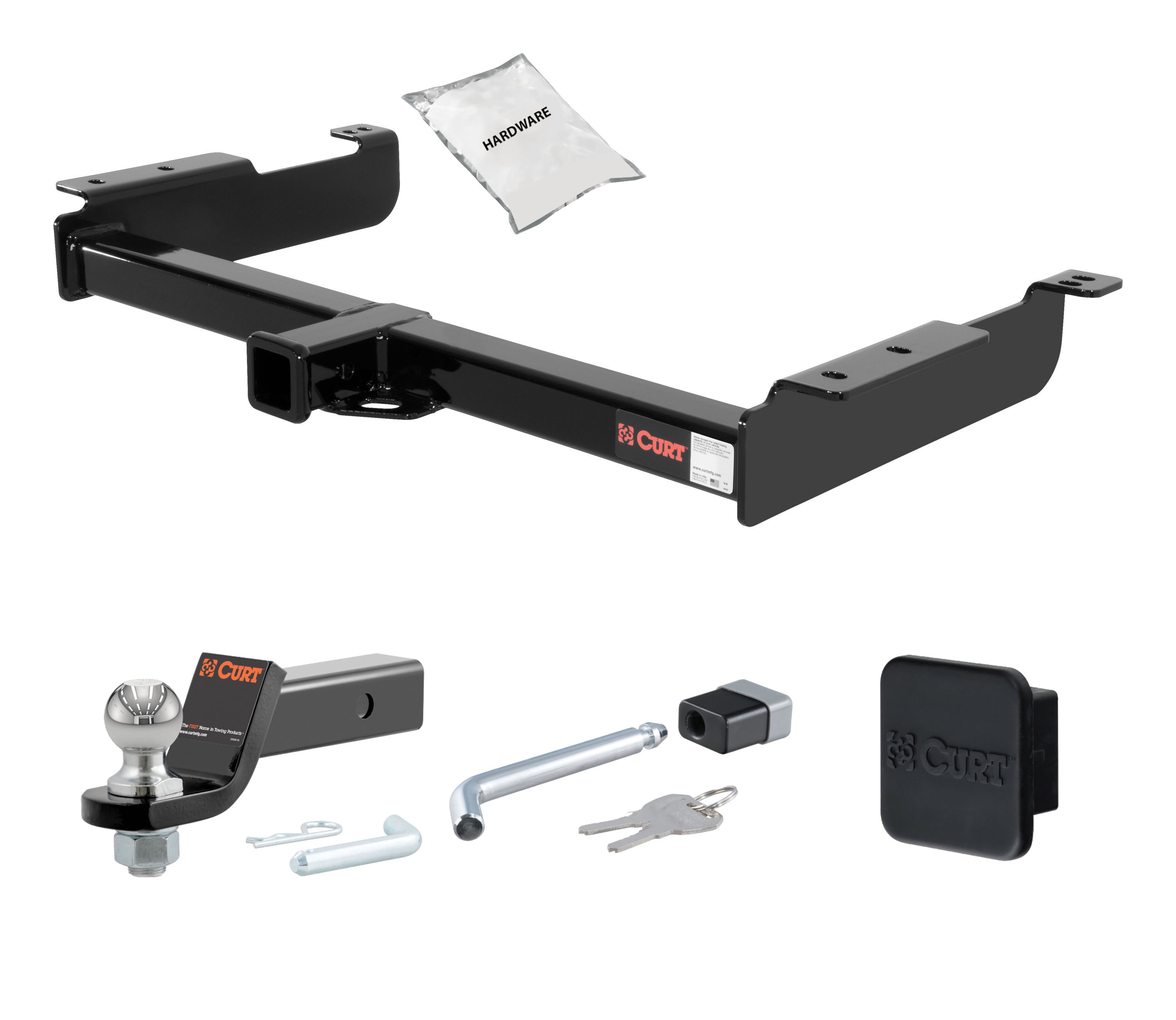 96 - 24 Chevrolet Express 3500 Excluding cutaway models 2in. CURT Trailer Hitch + Ball Mount + Cover + Lock Kit HWA354