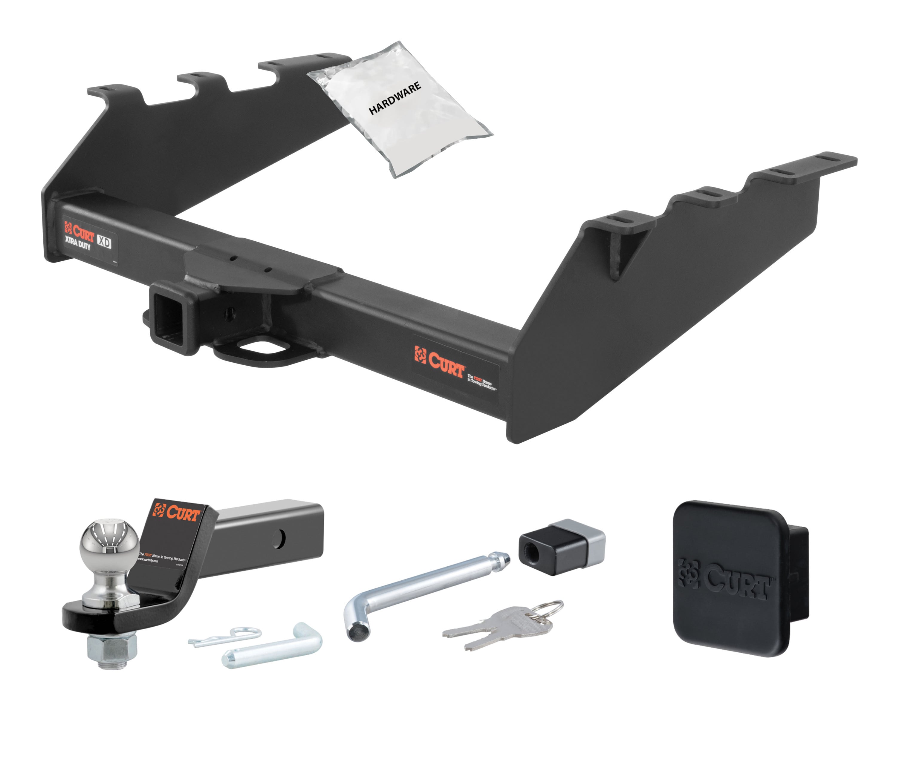 94 - 98 Dodge Ram 2500 6.5' or 8' bed, factory bumper 2in. CURT Trailer Hitch + Ball Mount + Cover + Lock Kit HWA739