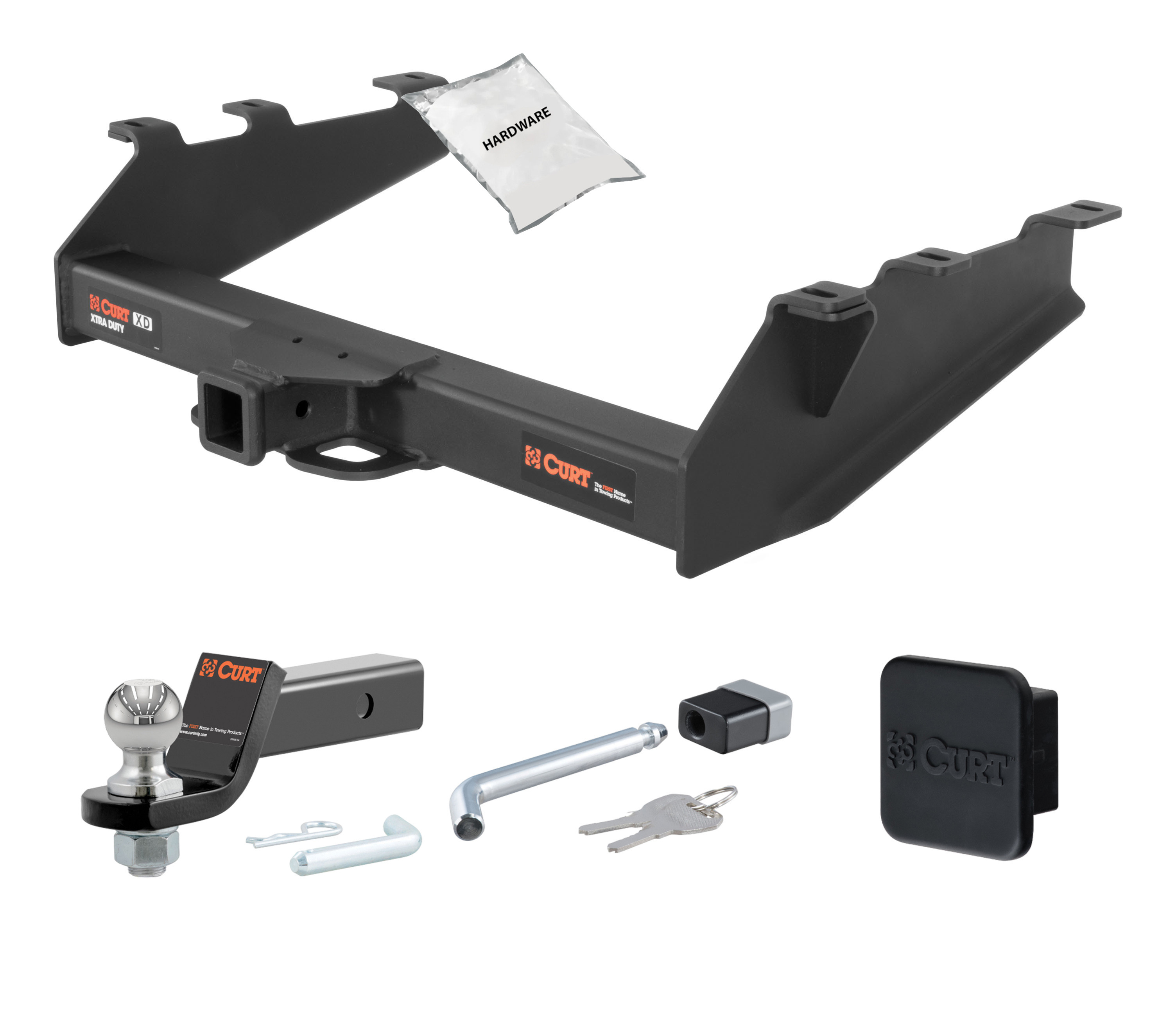 94 - 02 Dodge Ram 2500 8' bed, factory bumper 2in. CURT Trailer Hitch + Ball Mount + Cover + Lock Kit HWA738