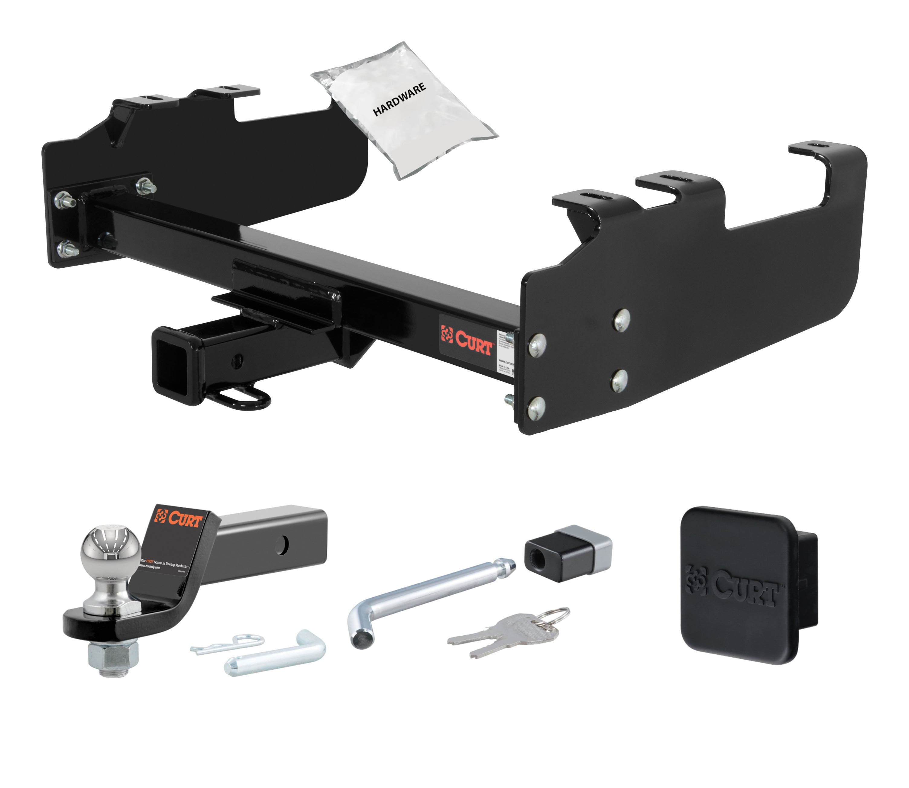 88 - 99 GMC C1500 With 10" step bumper 2in. CURT Trailer Hitch + Ball Mount + Cover + Lock Kit HWA1034