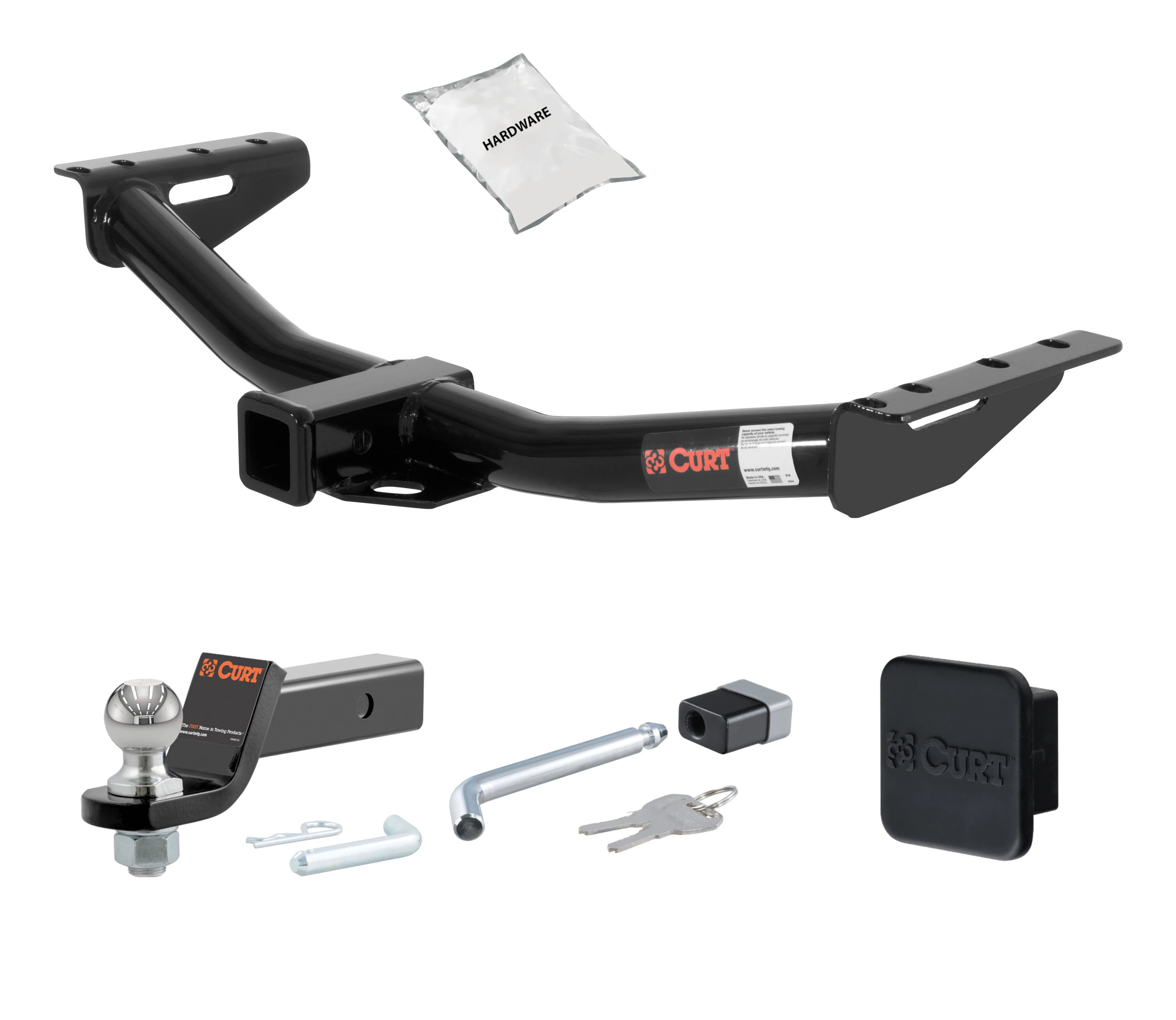 84 - 01 JEEP Cherokee 2in. CURT Trailer Hitch + Ball Mount + Cover + Lock Kit HWA1535