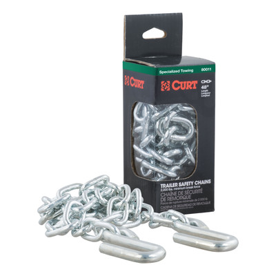 CURT 80011 48-Inch Trailer Safety Chain with 3/8-In S-Hooks, 2,000 lbs Break Strength
