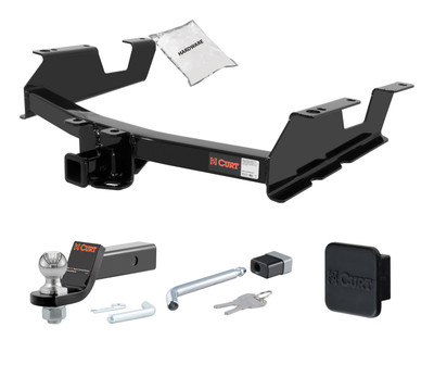 11 - 14 Chevrolet Silverado 3500 HD 8' bed, excluding factory receiver, Tommy Gate lift or cab & chassis 2in. CURT Trailer Hitch + Ball Mount + Cover + Lock Kit HWA566