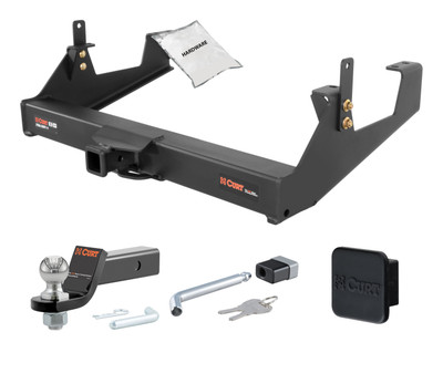 11 - 19 GMC Sierra 2500 HD 8' bed, excluding factory receiver, Tommy Gate lift or cab & chassis 2in. CURT Trailer Hitch + Ball Mount + Cover + Lock Kit HWA1212