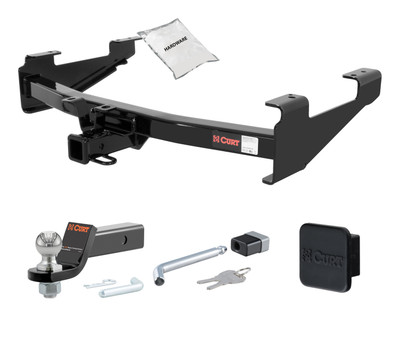 01 - 06 GMC Sierra 3500 8' bed, excluding factory receiver, Tommy Gate lift, 10" drop bumper and cab & chassis 2in. CURT Trailer Hitch + Ball Mount + Cover + Lock Kit HWA1244