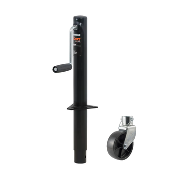 CURT 2,000 lbs, 14-1/2" Travel A-Frame Trailer Jack with Side Handle  + 6 in. Caster Wheel