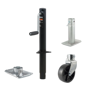CURT 2,000 lbs, 14-1/2" Travel A-Frame Trailer Jack with Side Handle  + 6 in. Caster + 1-11/16 in Foot Plate + 8-1/2 in. Footplate Kit