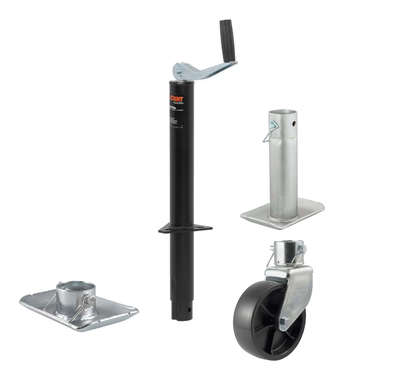 CURT 2,000 lbs, 15" Travel A-Frame Jack with Top Handle + 6 in. Caster + 1-11/16 in Foot Plate + 8-1/2 in. Footplate Kit