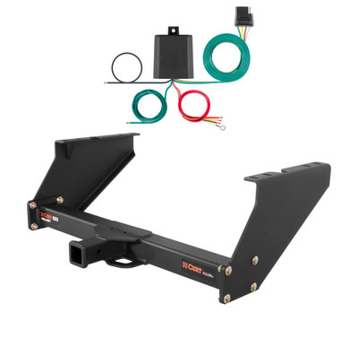 1999 - 2003 Ford F-250 Super Duty With 16" spare tire and 10" drop bumper Curt 2", Class 5 Trailer Tow Hitch + 4-flat Wiring Kit 15316