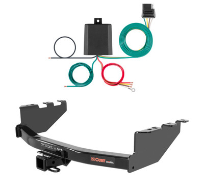 2014 - 2018 GMC Sierra 1500 Excluding roll pan bumper, Tommy Gate lift or 10" drop bumper Curt 2", Class 4 Trailer Tow Hitch + 4-flat Wiring Kit 14006