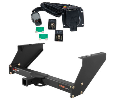 1999 - 2003 Ford F-350 Super Duty With 16" spare tire and 10" drop bumper Curt 2", Class 5 Trailer Tow Hitch + 7-way Wiring Kit 15316