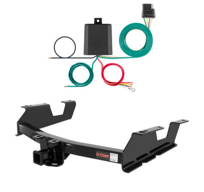 2011 - 2014 GMC Sierra 3500 HD 8' bed, excluding factory receiver, Tommy Gate lift or cab & chassis Curt 2", Class 4 Trailer Tow Hitch + 4-flat Wiring Kit 14061