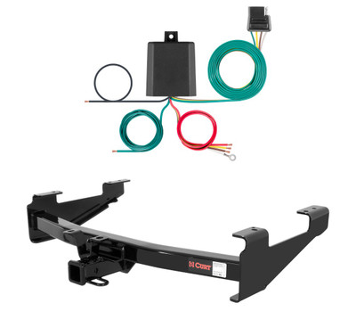 2001 - 2010 GMC Sierra 2500 HD 8' bed, excluding factory receiver, Tommy Gate lift or cab & chassis Curt 2", Class 4 Trailer Tow Hitch + 4-flat Wiring Kit 14211