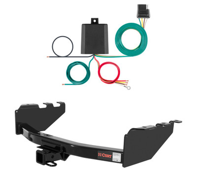2007 - 2018 Chevrolet Silverado 1500 Excluding roll pan bumper, Tommy Gate lift or 10" drop bumper Curt 2", Class 4 Trailer Tow Hitch + 4-flat Wiring Kit 14301