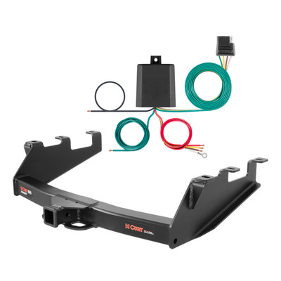 99 - 04 Chevrolet Silverado 2500 Excluding Tommy Gate lift, 10" drop bumper or cab & chassis Curt 2", Class 5 Trailer Tow Hitch + 4-flat Wiring Kit 15323