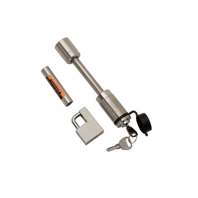 Draw-tite Trailer Hitch Lock, Fits 1-1/4 in. & 2 in. Receivers, 1/2 in. & 5/8 in. Pin Diameter, Dogbone Style, Stainless Steel DT580406