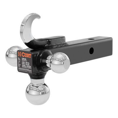 CURT Multi-Ball Mount with Hook (2" Solid Shank, 1-7/8", 2" & 2-5/16" Chrome Balls) Trailer Hitch Ball Mount