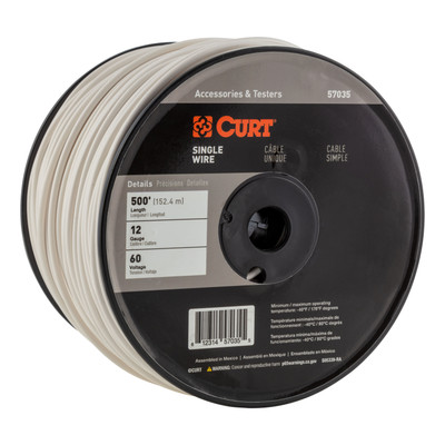 CURT Automotive Primary Wire, White 500' Spool