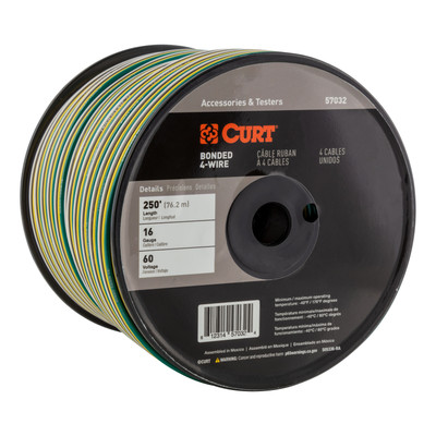 CURT Automotive Primary Wire, 4-Bond White, Brown, Yellow, Green 250' Spool
