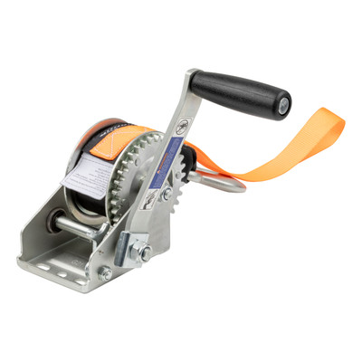 CURT Hand Crank Winch with 15' Strap & Bow Loop (900 lbs, 6.5" Handle) Winch