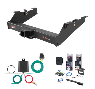 2001 - 2006 GMC Sierra 3500 8' bed, excluding factory receiver, Tommy Gate lift, 10" drop bumper and cab & chassis Curt 2-1/2" Class 5 Trailer Tow Hitch + 5-Flat Wiring Kit Tow Boat/Utility Trailer with Surge Brakes 15703
