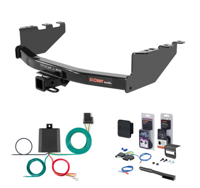 2014 - 2018 GMC Sierra 1500 Excluding roll pan bumper, Tommy Gate lift or 10" drop bumper Curt 2" Class 4 Trailer Tow Hitch + 5-Flat Wiring Kit Tow Boat/Utility Trailer with Surge Brakes 14006