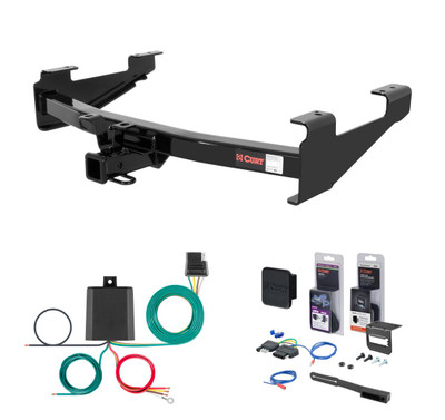 2001 - 2006 GMC Sierra 3500 8' bed, excluding factory receiver, Tommy Gate lift, 10" drop bumper and cab & chassis Curt 2" Class 4 Trailer Tow Hitch + 5-Flat Wiring Kit Tow Boat/Utility Trailer with Surge Brakes 14211