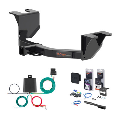 2019 - 2026 GMC Sierra 1500 Excluding factory receiver Curt 2" Class 3 Trailer Tow Hitch + 5-Flat Wiring Kit Tow Boat/Utility Trailer with Surge Brakes 13393