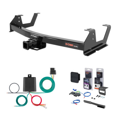 2015 - 2019 GMC Sierra 3500 HD 6' bed, excluding factory receiver, Tommy Gate lift or cab & chassis Curt 2" Class 3 Trailer Tow Hitch + 5-Flat Wiring Kit Tow Boat/Utility Trailer with Surge Brakes 13178