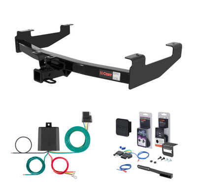 2001 - 2006 Chevrolet Silverado 3500 6' bed, excluding factory receiver, Tommy Gate lift or cab & chassis Curt 2" Class 3 Trailer Tow Hitch + 5-Flat Wiring Kit Tow Boat/Utility Trailer with Surge Brakes 13210
