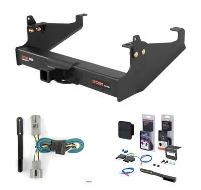 2005 - 2007 Ford F-350 Super Duty Cab & chassis with 34" frame width (O.D.) Curt 2" Class 5 Trailer Tow Hitch + 5-Flat Wiring Kit Tow Boat/Utility Trailer with Surge Brakes 15445