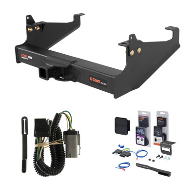 2002 - 2004 Ford F-350 Super Duty Cab & chassis with 34" frame width (O.D.) Curt 2" Class 5 Trailer Tow Hitch + 5-Flat Wiring Kit Tow Boat/Utility Trailer with Surge Brakes 15445