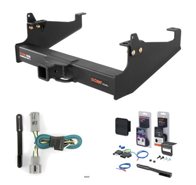 2005 - 2007 Ford F-350 Super Duty Cab & chassis with 34" frame width (O.D.) Curt 2-1/2" Class 5 Trailer Tow Hitch + 5-Flat Wiring Kit Tow Boat/Utility Trailer with Surge Brakes 15845