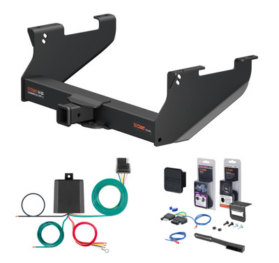 2014 - 2017 RAM 3500 6' bed, with or without factory receiver Curt 2-1/2" Class 5 Trailer Tow Hitch + 5-Flat Wiring Kit Tow Boat/Utility Trailer with Surge Brakes 15803