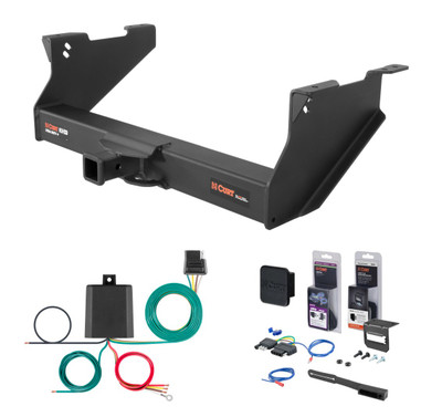 2011 - 2013 RAM 3500 6' bed, with or without factory receiver Curt 2" Class 5 Trailer Tow Hitch + 5-Flat Wiring Kit Tow Boat/Utility Trailer with Surge Brakes 15409
