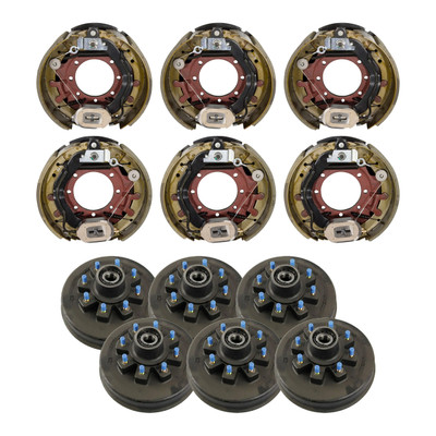 Lippert 12.25" x 5" 12,000 lb Trailer Brake Kit  6 Brake Drum Hubs (8 on 6.5", 5/8" Stud) with 3 Left & 3 Right Electric Brake Assemblies LIPKIT3HH20