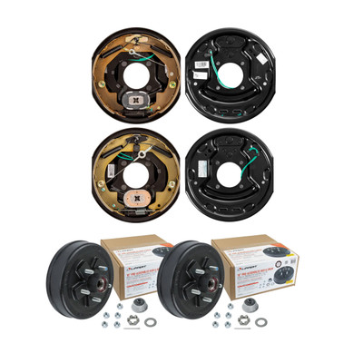 Lippert 10" 3,500 lb RV Brake Kit – 2 Complete Pre-Greased Hubs with Lug Nuts (1/2" Stud) with 1 Left & 1 Right Forward Self-Adjusting Brakes (10" x 2.25")