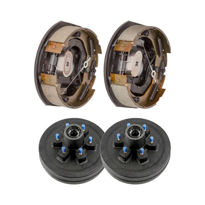 Lippert 4,400 lb RV Brake Kit – 2 Brake Drum Hubs (6 on 5.5", 1/2" Stud) with 1 Driver & 1 Passenger Forward Self-Adjusting Brake (10" x 2-1/4")