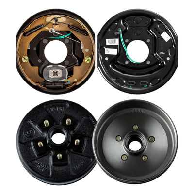 Lippert 3,500 lb RV Brake Kit  1 Left Forward Self-Adjusting Brake (10" x 2.25", 4-Bolt) with 1 Brake Drum Hub (10", 5 on 4.5", 1/2" Stud, w/ Bearing Cone) LIPKIT5F372