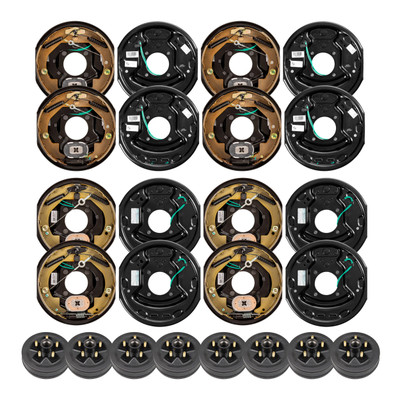 Lippert 10" 3,500 lb RV Brake Kit – 8 Trailer Brake Hubs (5 on 4.5", 1/2" Stud) with 4 Left & 4 Right Forward Self-Adjusting Brakes (10" x 2.25")