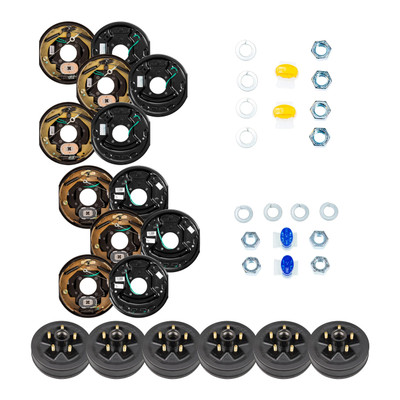 Lippert 10" 3,500 lb RV Brake Kit – 6 Trailer Brake Hubs (5 on 4.5", 1/2" Stud) with 3 Left & 3 Right Forward Self-Adjusting Brakes (10" x 2.25")