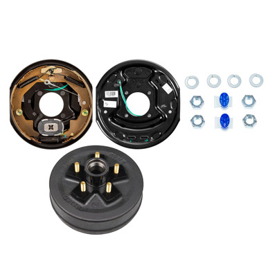 Lippert 3,500 lb RV Brake Kit – 1 Left Forward Self-Adjusting Brake (10" x 2.25") with 1 Trailer Brake Hub Assembly (10", 5 on 4.5", 1/2" Studs)