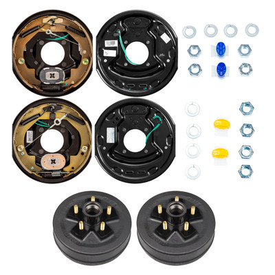 Lippert 3,500 lb Brake Kit – 1 Left & 1 Right Forward Self-Adjusting RV Brake Assembly (10" x 2.25") with 2 Trailer Brake Hubs (10", 5 on 4-1/2", 1/2" Studs)